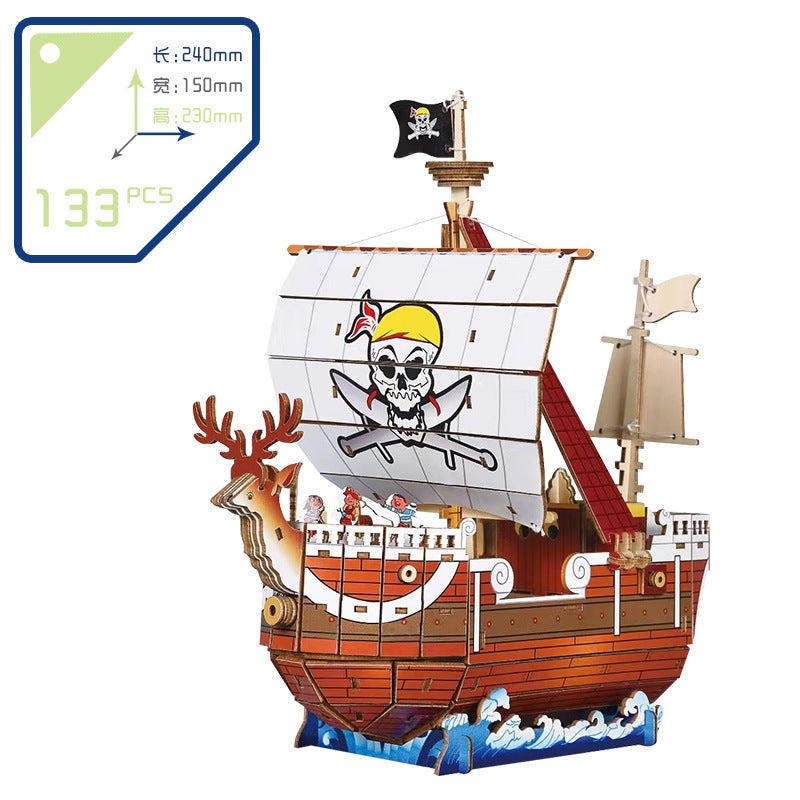 Wooden Ship Diy Assembled Model 3D Three-Dimensional Puzzle Children'S Handmade Entrepreneurship Puzzle Building Blocks Toys - Image 4